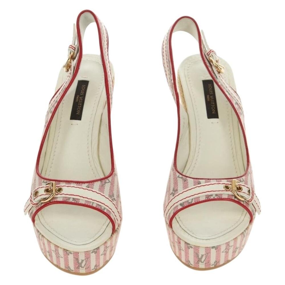 Louis Vuitton Monogram Mini Anemone Wedge Sandals Red